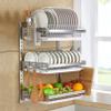 ANram 304 Stainless Steel Wall-Mounted Dish Drying Rack, Adjustable Height Dish Drainer with Cutting Board Holder, Dish Rack for Kitchen Organizer Space Saver - Silver view 1