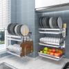 ANram 304 Stainless Steel Wall-Mounted Dish Drying Rack, Adjustable Height Dish Drainer with Cutting Board Holder, Dish Rack for Kitchen Organizer Space Saver - Silver view 2