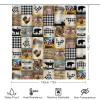 Cabin Rustic Farmhouse Animal 4 Pcs Waterproof Shower Curtain Set,Abstract Wooden Board Wildlife Bear Pigs Cow with Waterproof Toilet Cover Shower Mat Rugs view 2