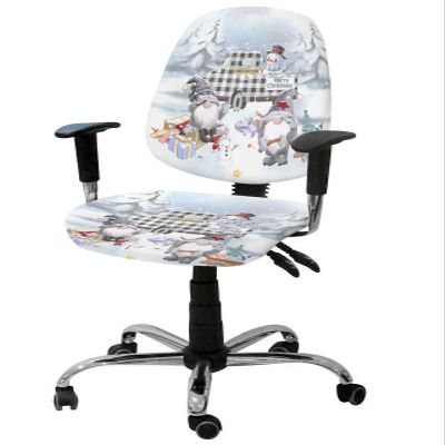 AMZRicher Christmas Snowman Office Chair Cover Stretchable Computer Chair Seat Cover Backrest Slipcovers, Stretchable Rotating Desk Chair Seat Cushion Split Protectors Black Plaid Truck Gnomes Gifts