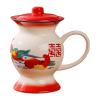 400ml/13.5oz Creative Couple Double Happiness Mandarin Duck Funny Ceramic Cup Classic Retro Mark Water Cup for office home restaurant-red view 1