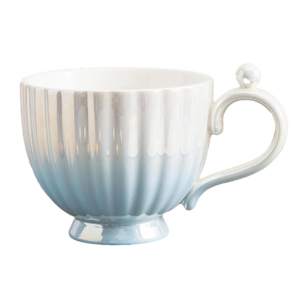 400ml/13.5oz Pearl Glaze Gradient Ceramic Mark Cup Creative High Capacity Pearl Shell Drinking Cup for office home-blue-401-500ml