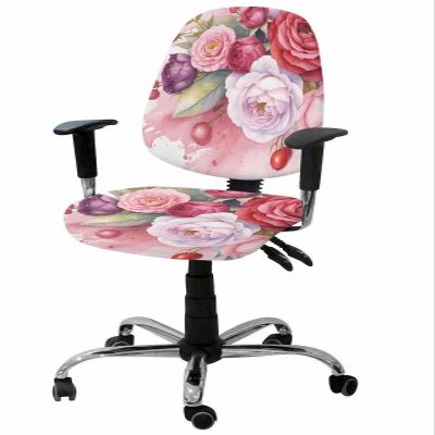 AMZRicher Valentine Roses Office Chair Cover Stretchable Computer Chair Seat Cover Backrest Slipcovers, Stretchable Rotating Desk Chair Seat Cushion Split Protectors Watercolor Red Pink Floral