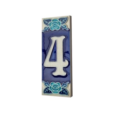 15 x 4.8 cm 5.90" x 1.88" Italian Hand-painted Glow In The Dark Blue Rose Ceramic Number Address Tiles (Number 4 tile)