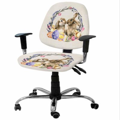 Spring Easter Office Chair Cover Stretchable Computer Chair Seat Cover Backrest Slipcovers, Stretchable Rotating Desk Chair Seat Cushion Split Protectors Bunny Colorful Eggs Wreath Linen Texture