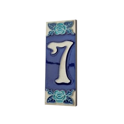 15 x 4.8 cm 5.90" x 1.88" Italian Hand-painted Glow In The Dark Blue Rose Ceramic Number Address Tiles (Number 7 tile)