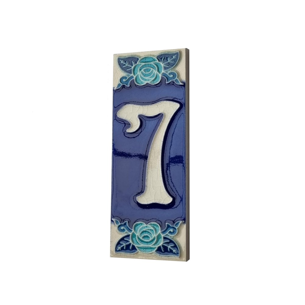 15 x 4.8 cm 5.90" x 1.88" Italian Hand-painted Glow In The Dark Blue Rose Ceramic Number Address Tiles (Number 7 tile)