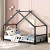 JIVOIT Twin Size House Bed with Roof Design, Metal Twin Platform Bed Frame with Slatted Support, Floor Play House Bed Tent Metal Bed, No Box Spring Needed (Black, Twin, Roof Design) view 1