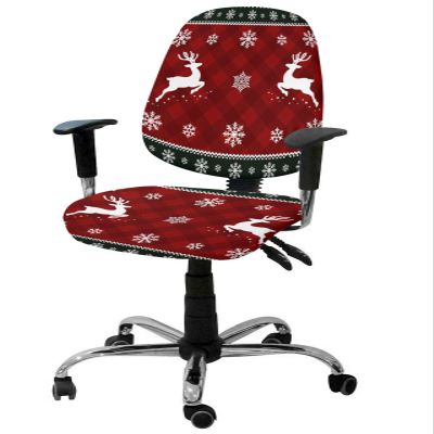 AMZRicher Christmas Elk Office Chair Cover Stretchable Computer Chair Seat Cover Backrest Slipcovers, Stretchable Rotating Desk Chair Seat Cushion Split Protectors Red Buffalo Plaid Winter Snowflake