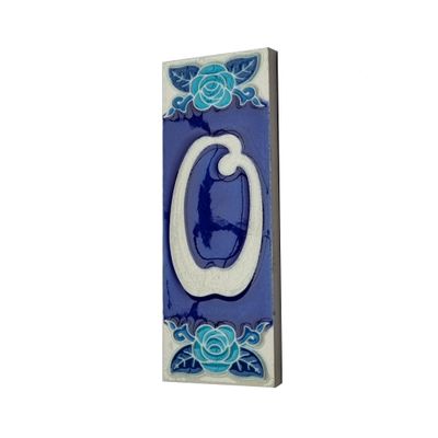 15 x 4.8 cm 5.90" x 1.88" Italian Hand-painted Glow In The Dark Blue Rose Ceramic Number Address Tiles (Number 0 tile)