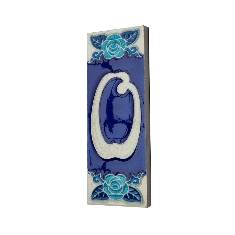 15 x 4.8 cm 5.90" x 1.88" Italian Hand-painted Glow In The Dark Blue Rose Ceramic Number Address Tiles (Number 0 tile)