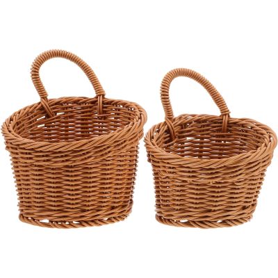 Cabilock 2pcs Woven Storage Basket, Hanging Basket Wall Storage,Wall Flower,Vegetable Fruit,for Home,Farmhouse,Garden Container for Ginger Garlic.