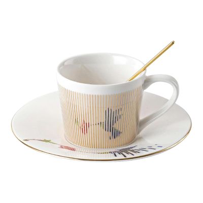 240ML Creative Stripe Physical Dynamic Reflection Reflection Ceramic Coffee Cup for office home restaurant cafe-Dynamic Hummingbird Gold