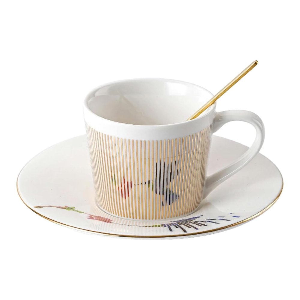 240ML Creative Stripe Physical Dynamic Reflection Reflection Ceramic Coffee Cup for office home restaurant cafe-Dynamic Hummingbird Gold