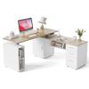 BANTI Executive L Shaped Standing Desk with 3-Drawer File Cabinet, 63" Electric Height Adjustable Stand up Desk for Home Office, Computer Desk with Storage Cabinets, Natural Top view 1