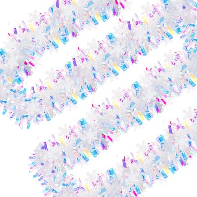 Snowflake Christmas Tinsel Garland - 33ft Colorful Thick Metallic Garland for Christmas Tree Decor, Holiday Decorations for Indoor Outdoor Porch Window Fireplace Wall