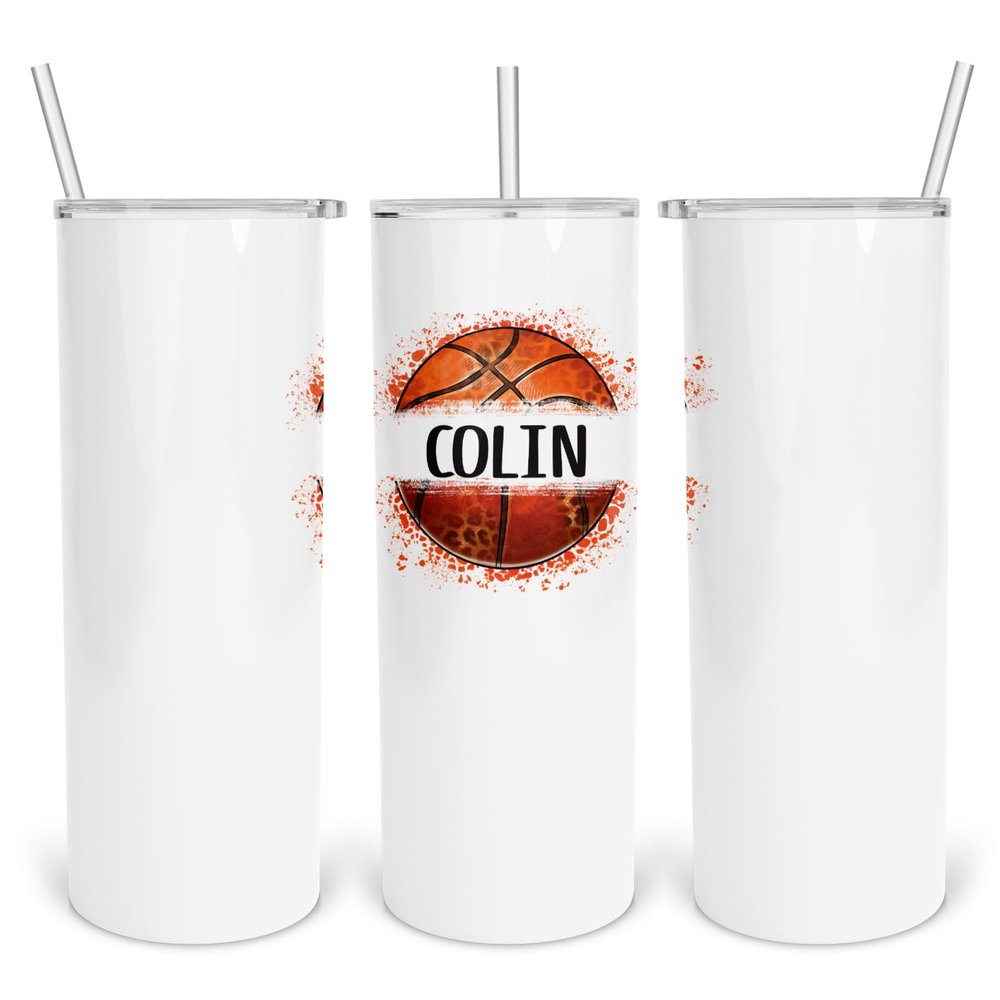 Basketball Skinny 20oz Personalized Sublimation Tumbler, Stainless Steel Birthday Cup with Name, Gift for Basketball Coach With Straw and Lid, Basketball Mom, Sport Team, Insulated Monogram Tumbler
