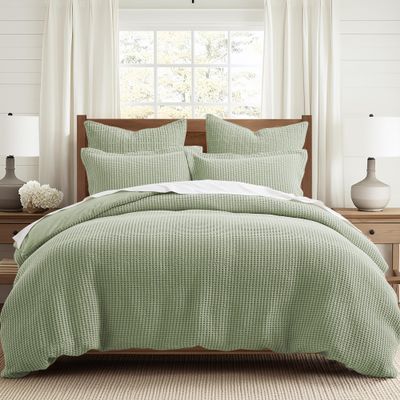 Levtex Home Mills Waffle Queen Duvet Cover Set (90x94in) with 2 Pillow Shams (26x20in) - Desert Sage - 100% Cotton Queen Size Duvet Cover Set - Soft, Pre-Washed