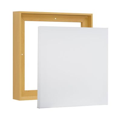 PIXY CANVAS Value Pack of 28x28 Stretched Canvas 1-1/2 (1.5) inch deep and Floater Frame for Your Paintings/Artwork/Wall Art/Wall Decor (Light Maple, 28 x 28 inch, Square)