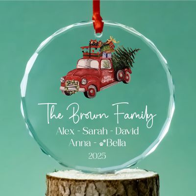 ALEINA ORNAMENT Personalized 2025 Family Christmas Glass Ornament, Unique Christmas Tree Ornament