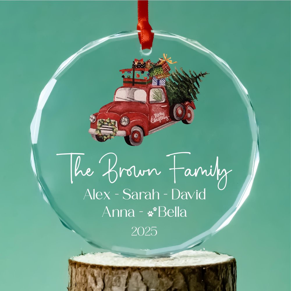 ALEINA ORNAMENT Personalized 2025 Family Christmas Glass Ornament, Unique Christmas Tree Ornament
