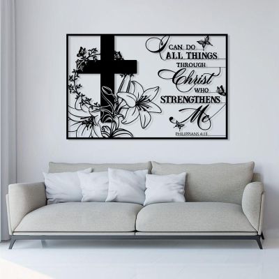 Christian Butterfly Metal Wall Art, Scripture Bible Verse Wall Decor, Floral Butterfly Cross Metal Wall Decor, Christ Faith Spiritual Artworks Framed for Living Room Bedroom (46x30 inches / 116x76 cm, Black)
