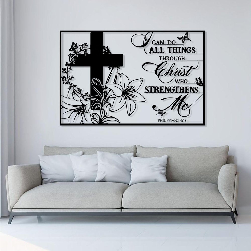 Christian Butterfly Metal Wall Art, Scripture Bible Verse Wall Decor, Floral Butterfly Cross Metal Wall Decor, Christ Faith Spiritual Artworks Framed for Living Room Bedroom (46x30 inches / 116x76 cm, Black)