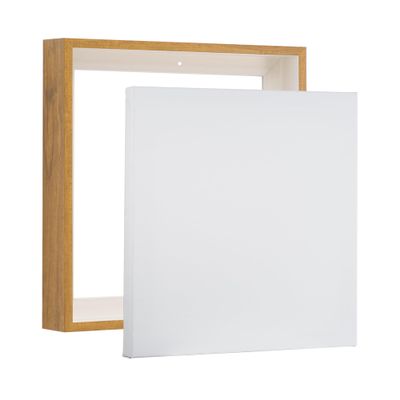 PIXY CANVAS Value Pack of 30x30 Stretched Canvas 1-1/2 (1.5) inch deep and Floater Frame for Your Paintings/Artwork/Wall Art/Wall Decor (Natural Oak, 30 x 30 inch, Square)