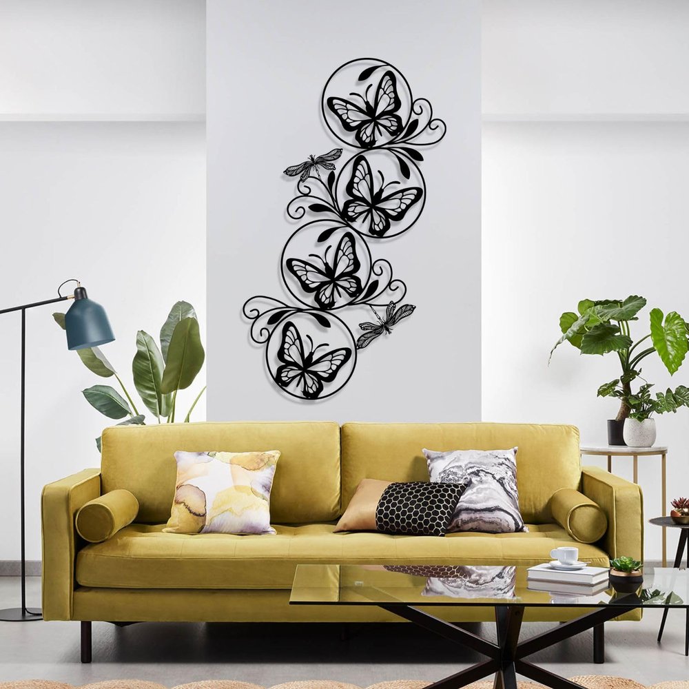 Cadeali Butterfly Metal Wall Decor, Dragonfly Metal Wall Art, Hanging Ornament Sculptures Large, Metal Animal Wall Decor, Home and Outdoor Decoration, Wall Hanging (43x26 inches / 109x65 cm, Black)