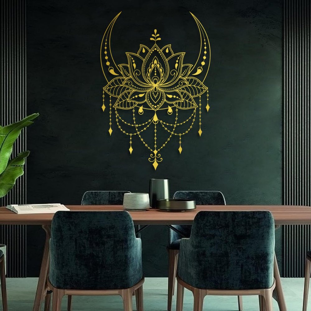 Fayholy Mandala Wall Decor, Metal Lotus Flower Wall Art, Lotus Metal Wall Art, Metal Mandala Wall Art, Lotus Wall Hanging, Yoga Wall Decor, Spiritual Wall Art, Home Decor (Gold, 39"x 56"| 100x144cm)