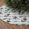 Christmas Tree Skirt Winter Botanical Holiday Tree Ornaments 4ft Merry Christmas Holly Leaf Berry Xmas Trees Mat Home Decoration for Indoor Outdoor Party Retro Snowy Stripe view 2