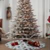 Christmas Tree Skirt Winter Botanical Holiday Tree Ornaments 4ft Merry Christmas Holly Leaf Berry Xmas Trees Mat Home Decoration for Indoor Outdoor Party Retro Snowy Stripe view 4