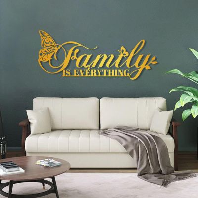 Cadeali Family Is Everything Word Sign with Butterfly Metal Wall Art, Family Signs Metal Wall Decor, Butterfly Art, Letters Quotes Sign for Indoor Outdoor Decor(31x13 inches / 78x32 cm, Gold)