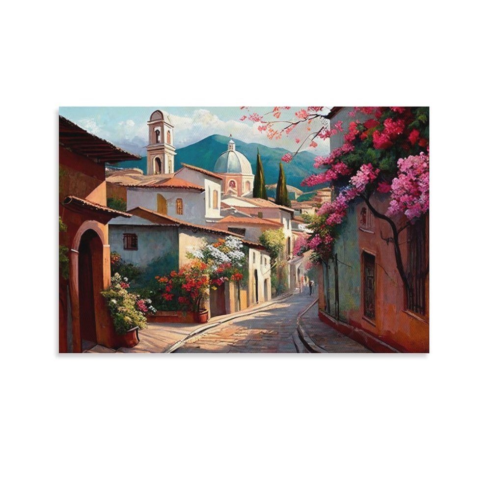 AAHARYA Art Deco Canvas Art - Village Mexico Theme for Bedroom, Living Room Decor - 20x30 inch (50x75cm), Unframed