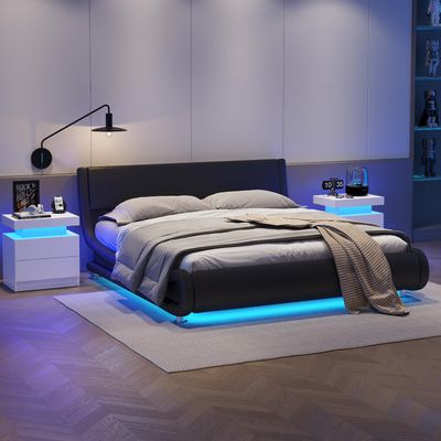 DobleCliCli LED End Table Set of 2, Modern Bedside Table with Storage, 20.5" Tall End Tables Bedroom Set of 2 with 2 Drawers, LED Furniture for Bedroom, Living Room, and Playroom, White