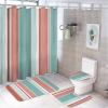 4pcs Shower Curtain Sets, Teal Coral Red Orange White Stripes Bathroom Sets with Shower Curtain, Bath Rug, U Shaped Contour Mat & Toilet Lid Cover view 1