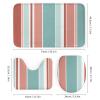 4pcs Shower Curtain Sets, Teal Coral Red Orange White Stripes Bathroom Sets with Shower Curtain, Bath Rug, U Shaped Contour Mat & Toilet Lid Cover view 3
