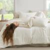 Bedsure Full Comforter Set - 7 Pieces White Full Bedding Set for All Seasons, Boho Contrasting Design Bed in a Bag with Comforter, Sheets, Pillowcases & Shams view 2