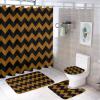 4pcs Shower Curtain Sets, Brown Dark Black Chevron Stripe Pattern Bathroom Sets with Shower Curtain, Bath Rug, U Shaped Contour Mat & Toilet Lid Cover view 1