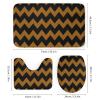 4pcs Shower Curtain Sets, Brown Dark Black Chevron Stripe Pattern Bathroom Sets with Shower Curtain, Bath Rug, U Shaped Contour Mat & Toilet Lid Cover view 3