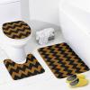4pcs Shower Curtain Sets, Brown Dark Black Chevron Stripe Pattern Bathroom Sets with Shower Curtain, Bath Rug, U Shaped Contour Mat & Toilet Lid Cover view 4
