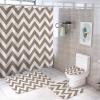 4pcs Shower Curtain Sets, Taupe Chevron Zigzag Stripe Pattern Bathroom Sets with Shower Curtain, Bath Rug, U Shaped Contour Mat & Toilet Lid Cover view 1