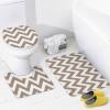 4pcs Shower Curtain Sets, Taupe Chevron Zigzag Stripe Pattern Bathroom Sets with Shower Curtain, Bath Rug, U Shaped Contour Mat & Toilet Lid Cover view 4
