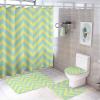 4pcs Shower Curtain Sets, Aqua Grey Yellow Chevron Pattern Bathroom Sets with Shower Curtain, Bath Rug, U Shaped Contour Mat & Toilet Lid Cover view 1