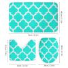 4pcs Shower Curtain Sets, Bright Aqua White Moroccan Quatrefoil Pattern Bathroom Sets with Shower Curtain, Bath Rug, U Shaped Contour Mat & Toilet Lid Cover view 3
