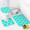 4pcs Shower Curtain Sets, Bright Aqua White Moroccan Quatrefoil Pattern Bathroom Sets with Shower Curtain, Bath Rug, U Shaped Contour Mat & Toilet Lid Cover view 4
