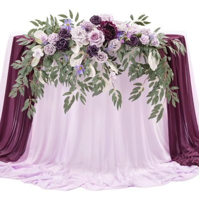 TINGE TIME Artificial Sweetheart Flower Swag with Tablecloth and Table Runner, Pack of 3 Floral Arrangement for Wedding Sweetheart Table Centerpiece Decoration (Lavender & Plum)