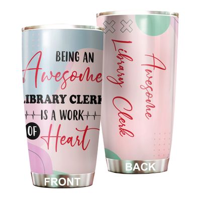 MEDROC Awesome Library Clerk Tumbler Stainless Steel 20oz, Funny Library Clerk Gifts Bulk For Birthday Christmas, Library Clerk Gifts For Men Women Office Coworker Driking Coffee Cup Humor