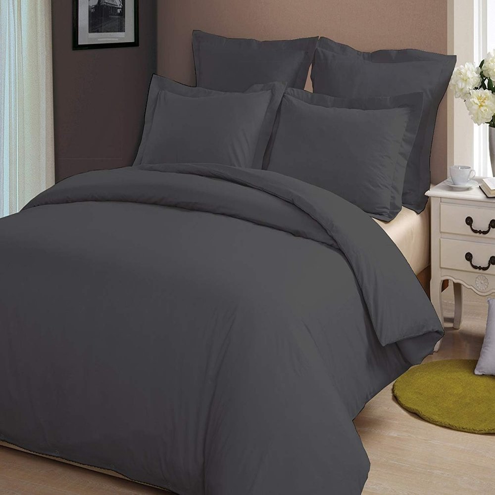 AHJ Beddings Grand-King Size 7 Piece Duvet Cover Set (19 inch Deep Pocket Sheet Set and Duvet Cover) - 600 Thread Count, 100% Egyptian Cotton - Elephant Grey Solid