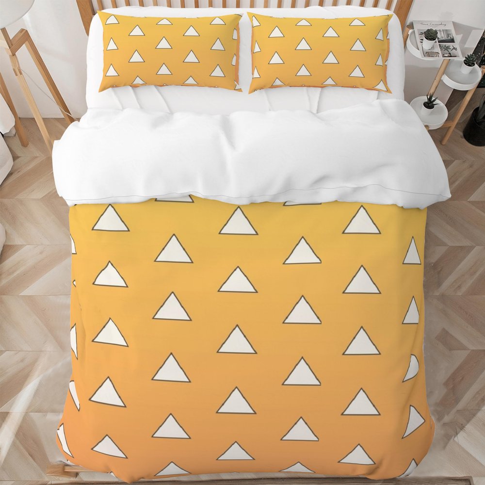 INFLAG Anime Bedding Set - Soft Brushed Microfiber 104x90 Inches Duvet Cover Set, 3 Piece, 1 Duvet Cover with Zipper Closure and 2 Pillow Shams (King,Yellow)